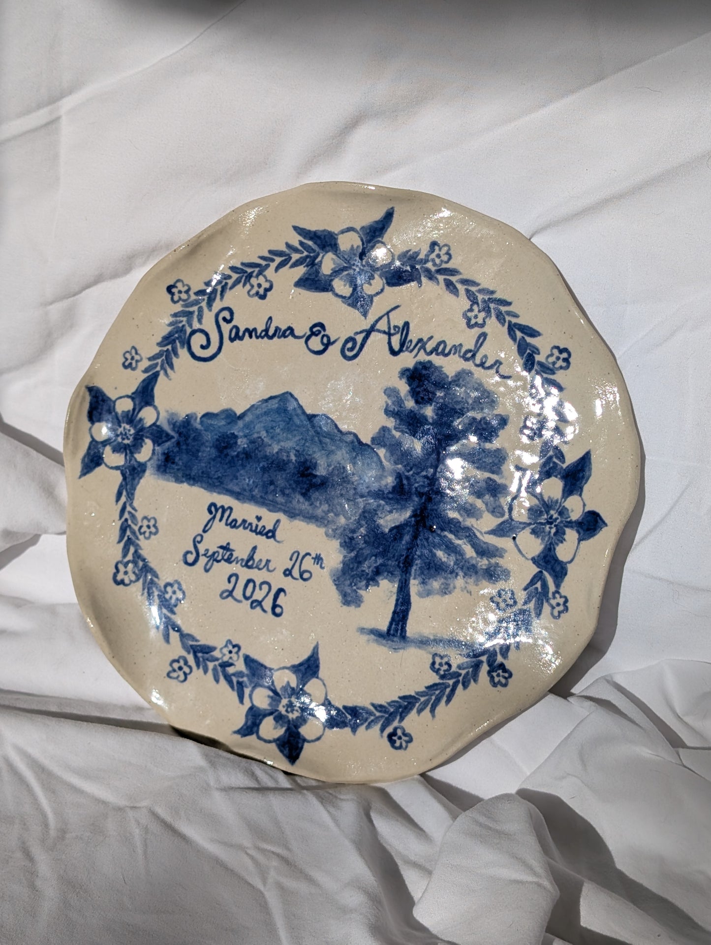 handmade hand painted personalized wedding/commemorative plate