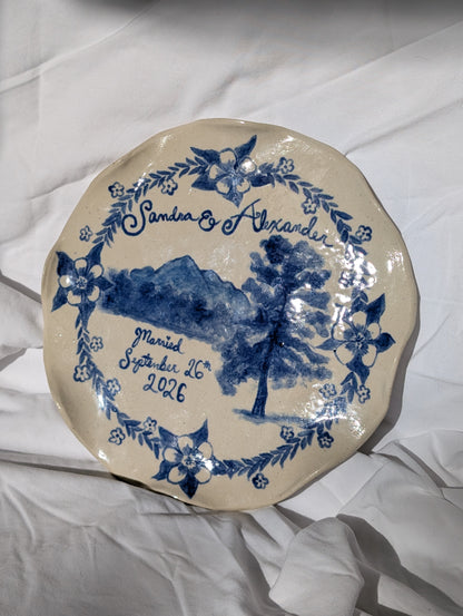handmade hand painted personalized wedding/commemorative plate