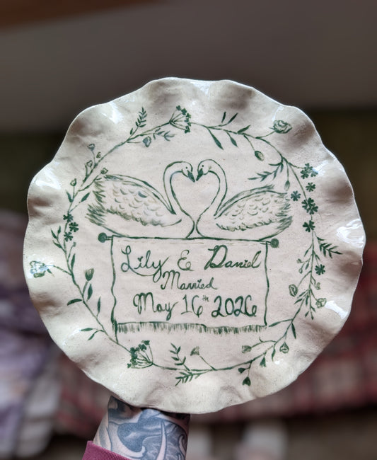handmade hand painted personalized wedding/commemorative plate